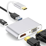 4in1 Type-C to VGA 4K HDMI 3.0 USB PD Çevirici Dönüştürücü Adaptör
