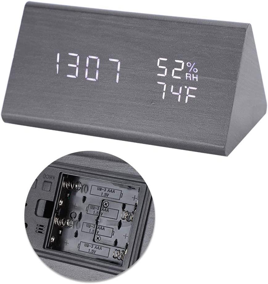 LED Ekranlı Dijital Üçgen Ahşap Masa Saati Alarm Takvim Ses Komutlu LED Ekranlı Dijital Üçgen Ahşap Masa Saati Alarm Takvim Ses Komutlu