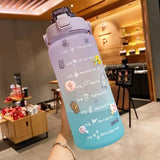2000 ml Büyük Kapasiteli Spor Su Şişesi Motivasyonel Matara 2 lt Sticker Hediyeli