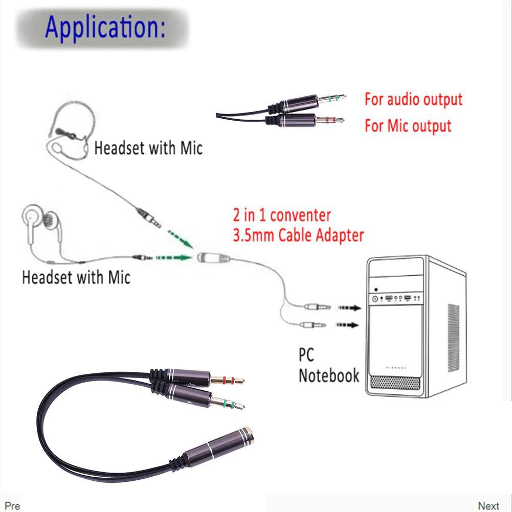 3.5 mm Aux Y Kablo Kulaklık Mikrofon Dönüştürücü Birleştirici