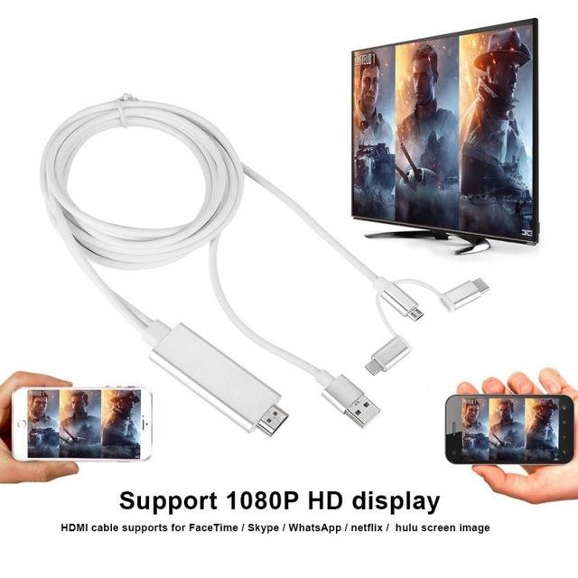 3 in 1 HDMI Type-C iPhone Micro USB Görüntü Aktarıcı MHL Kablo