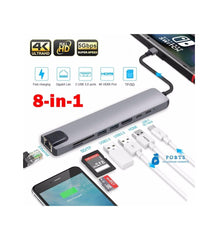 8 in 1 Çift Type-C USB 3.0 4K HDMI RJ45 Çevirici Macbook Çoklayıcı