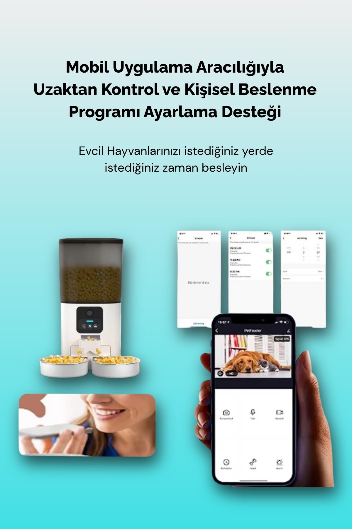 Akıllı Evcil Hayvan Kameralı Çift Kaseli Mama Kabı Mobil Uygulama Destekli Uzaktan Erişim