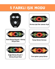 Bisiklet Scooter Dönüş Sinyali 5 Farklı Işık Şarjlı Arka LED Uyarı Işığı Uzaktan Kumanda