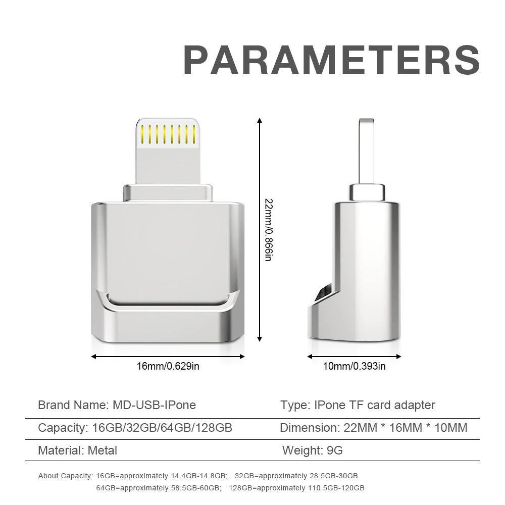 iPhone Lightning Micro SD TF Hafıza Kart Okuyucu Mini OTG Adaptör