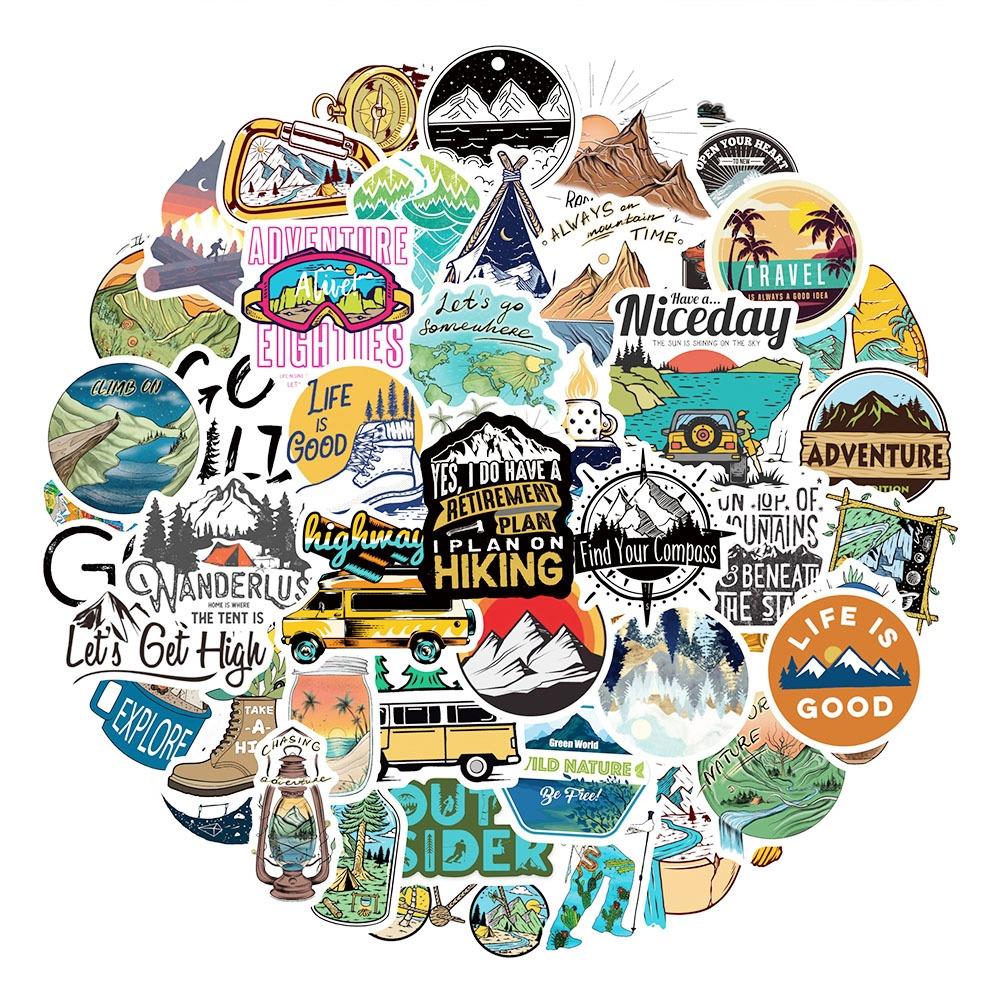 Kamp Sticker Seti Etiket Yapışkanlı 50 Adet Outdoor Su Geçirmez Yapışkanlı
