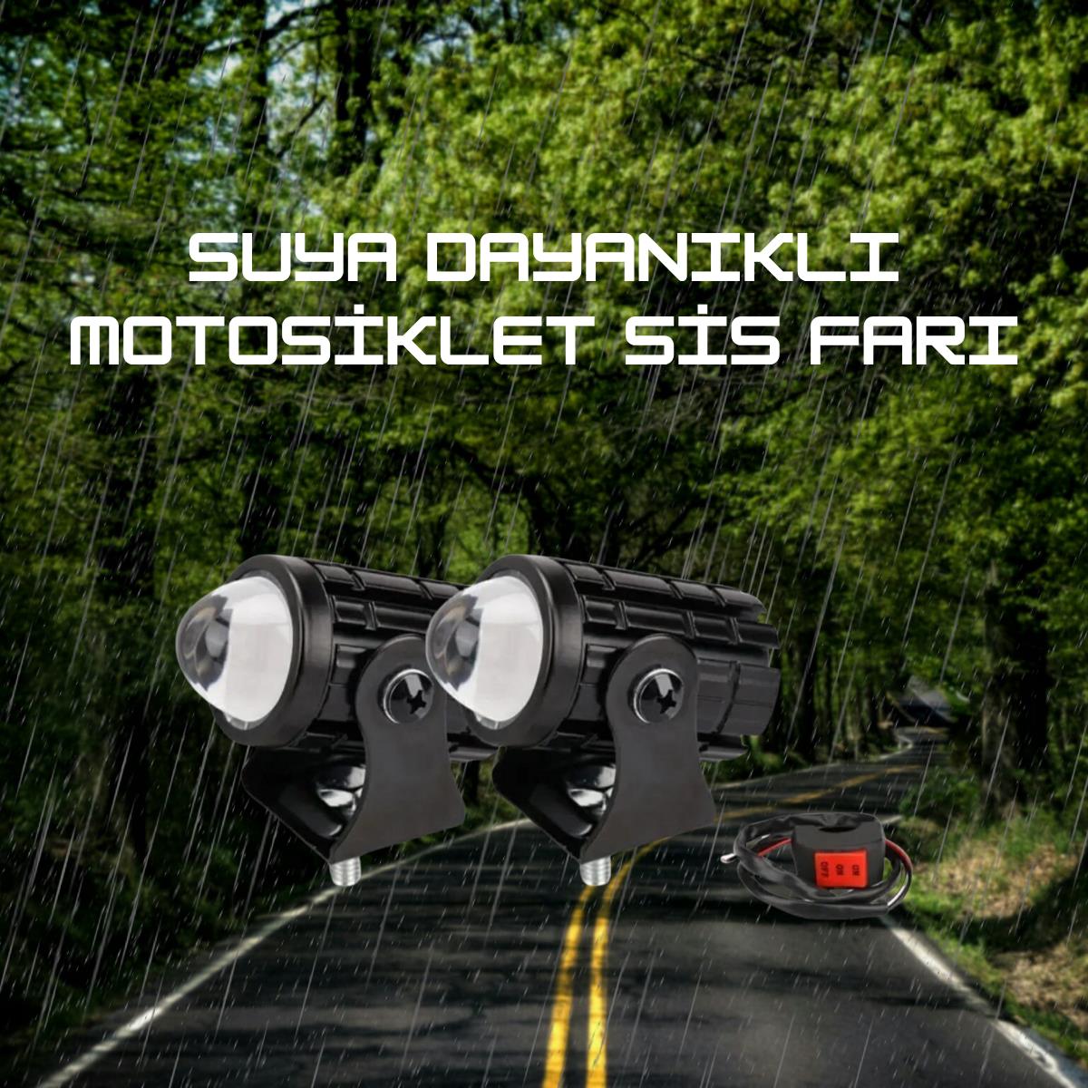 Motosiklet Sis Farı Kiti 2 Li Set Kumanda Mercekli Yüksek Işıklı Beyaz ve Sarı Işık
