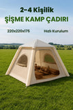 Şişme Kamp Çadırı 210D Oxford Kumaş 4 Kişilik 4 Mevsim 220x220x175 cm Pompa Dahil Çadır Su Geçirmez Kolay Kurulum