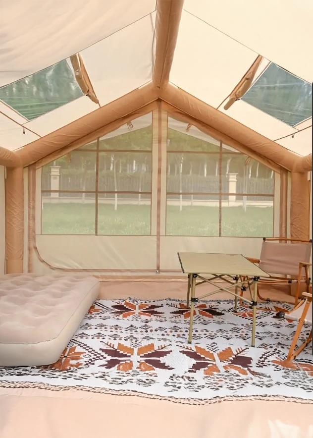 Şişme Kamp Çadırı 5 Mevsim 300x250x210 cm 4-6 Kişilik Çadır Pompalı Baca Çıkışlı Tavan Manzaralı