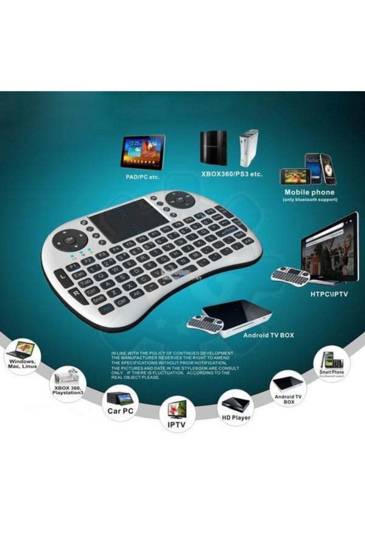 Türkçe Kablosuz Işıklı Mini Klavye Mouse Telefon Tablet PC Tv Box