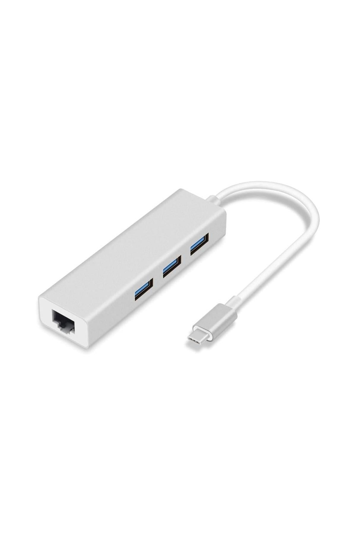 Type-C to Ethernet RJ45 LAN Çevirici ve 3 Port USB 3.0 Çoklayıcı
