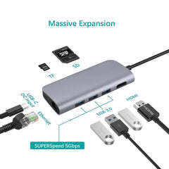 Type-C to USB 3.0 Çoklayıcı Ethernet 4K HDMI SD Kart Okuyucu HUB