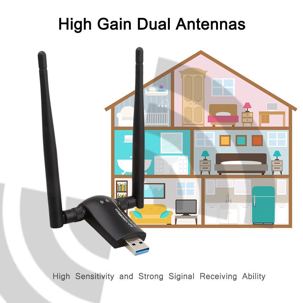 Wifi 11AC USB 3.0 Adaptör 2.4/5.8GHz 1200 Mbps Çift Antenli