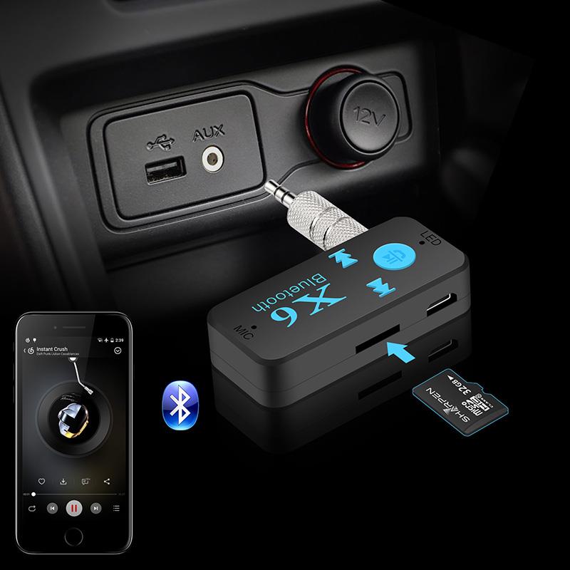 X6 Bluetooth Müzik Alıcısı 3.5mm Aux Adaptör Araç Kiti 3 in 1